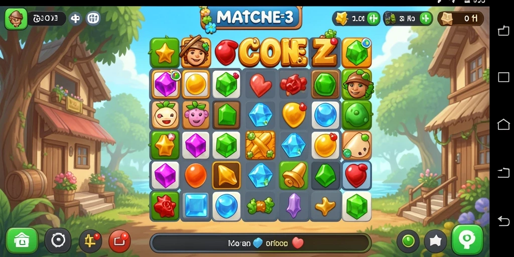 Screenshot gameplay <strong>7CONE</strong> menampilkan kombinasi warna cerah dari objek match-3.
