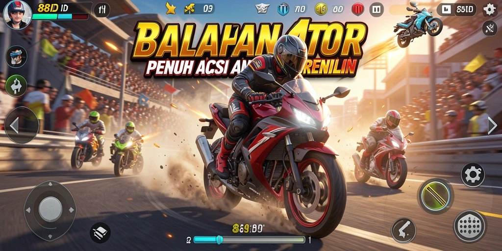 Screenshot gameplay 88ID menampilkan aksi balapan motor yang seru.