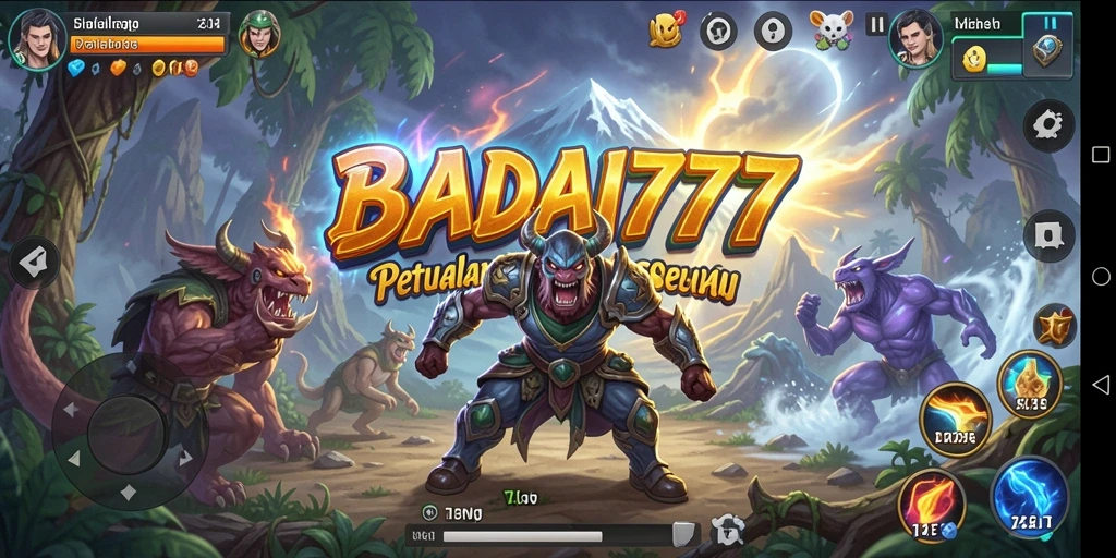 Skrinsut utama BADAI777 menampilkan aksi seru dalam gameplay petualangan.