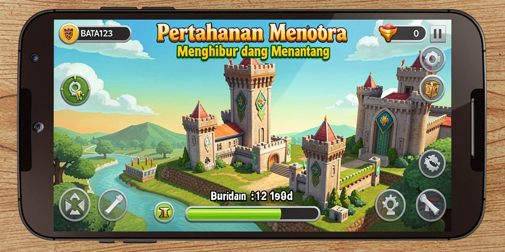 Screenshot gameplay menampilkan aksi menara pertahanan yang intens.