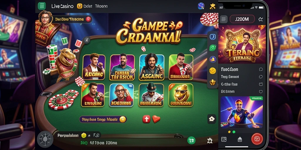Tampilan gameplay J200M dengan dealer langsung dan interaksi pemain.