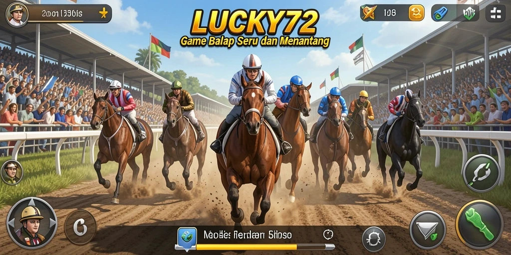 Screenshot LUCKY72 menampilkan aksi balapan di lintasan yang menantang.