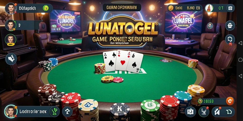 Tampilan gameplay LUNATOGEL dengan suasana poker yang mendebarkan.