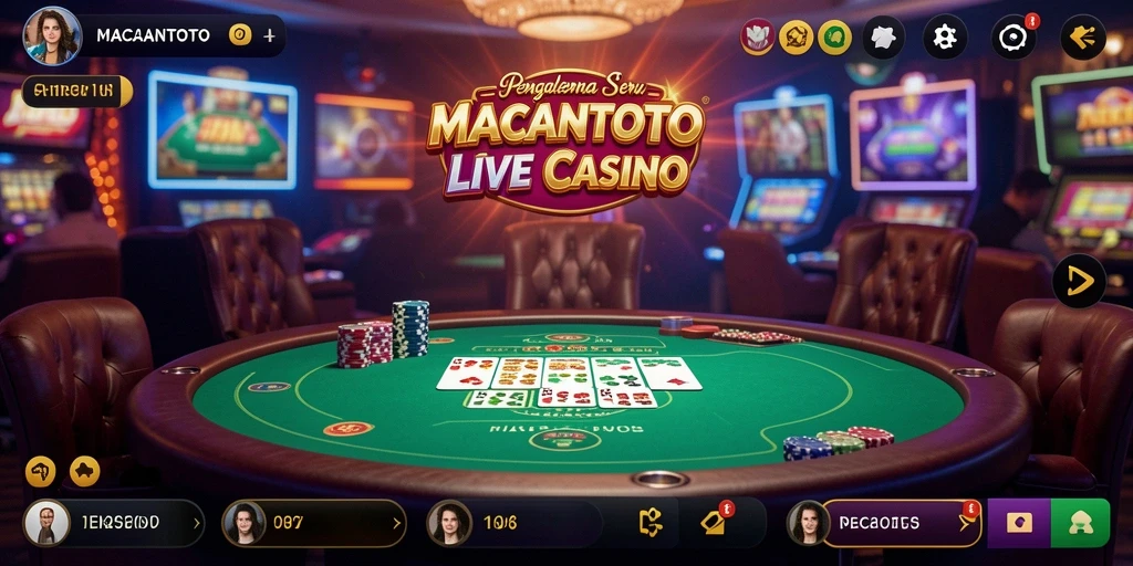 Menampilkan dealer langsung di MACANTOTO saat bermain Live Casino.