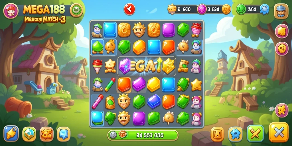 Tampilan gameplay MEGA188 yang menarik dan penuh warna.
