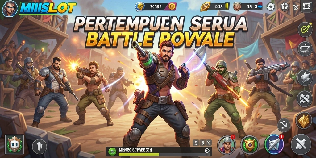 Screenshot gameplay MINISLOT menampilkan pertempuran seru di arena.