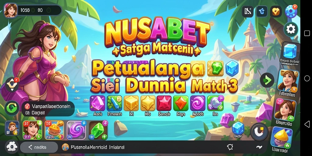 Tangkapan layar gameplay seru NUSABET dengan elemen match-3 yang menantang.