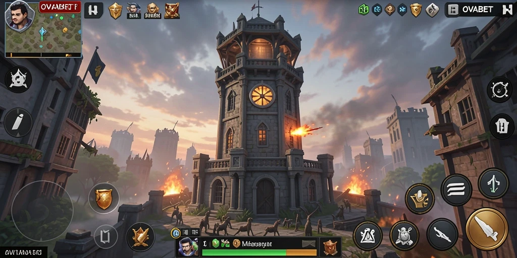 Tampilan gameplay OVABET yang menegangkan dengan pertahanan menara.