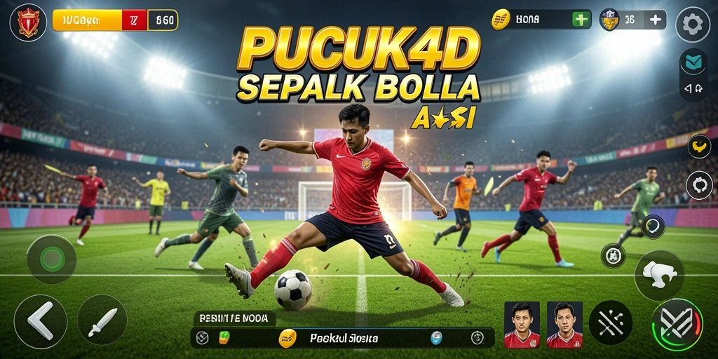 Tampilan gameplay seru dalam PUCUK4D dengan aksi sepak bola menarik.