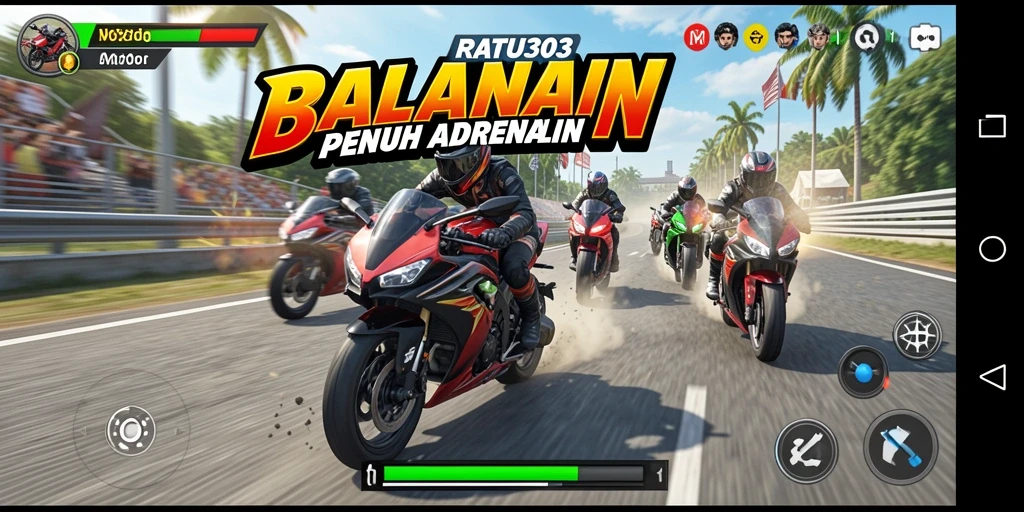 Screenshot RATU303 menampilkan aksi balapan motor yang mendebarkan.