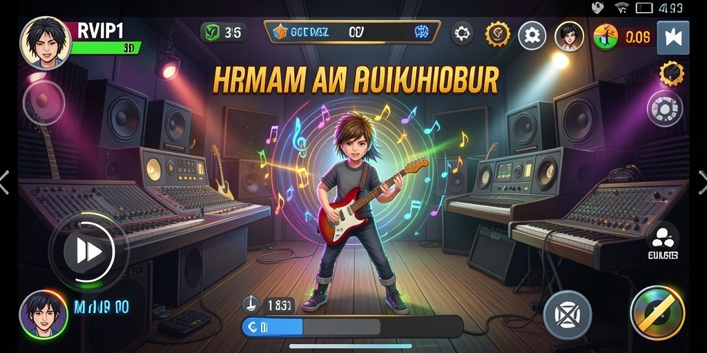 Tangkapan layar gameplay <strong>RVIP1</strong> yang menunjukkan fitur interaktif musik.