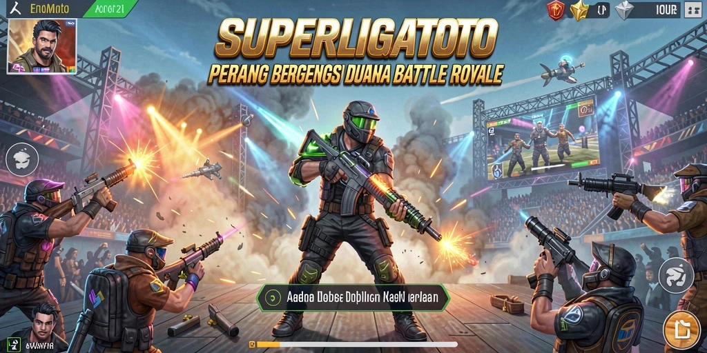 Screenshot gameplay SUPERLIGATOTO menampilkan aksi seru Battle Royale.