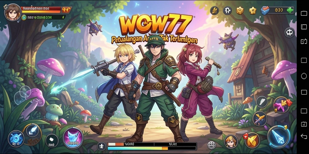 Tampilan gameplay WOW77 yang menarik dengan karakter Anime penuh warna.