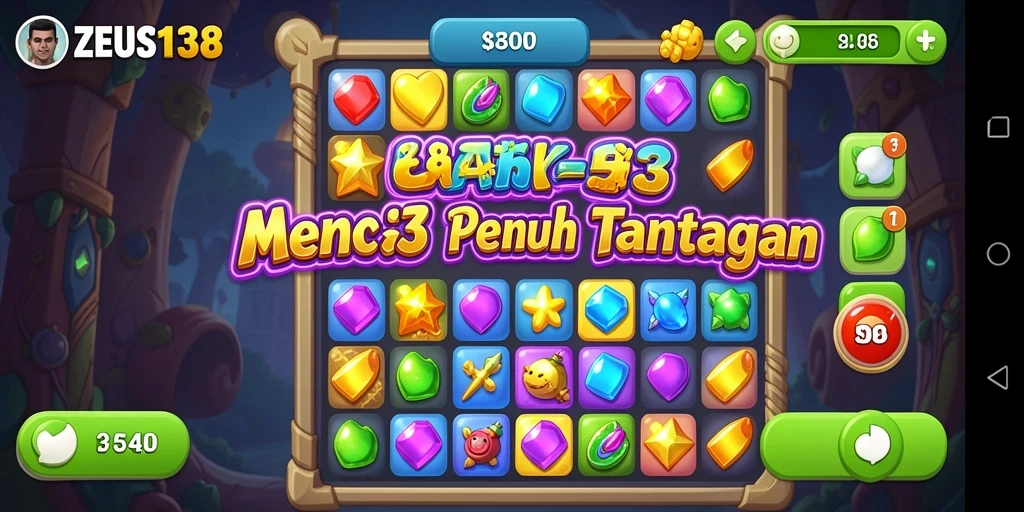 Tangkapan layar gameplay ZEUS138 yang menampilkan aksi menarik permainan Match-3.